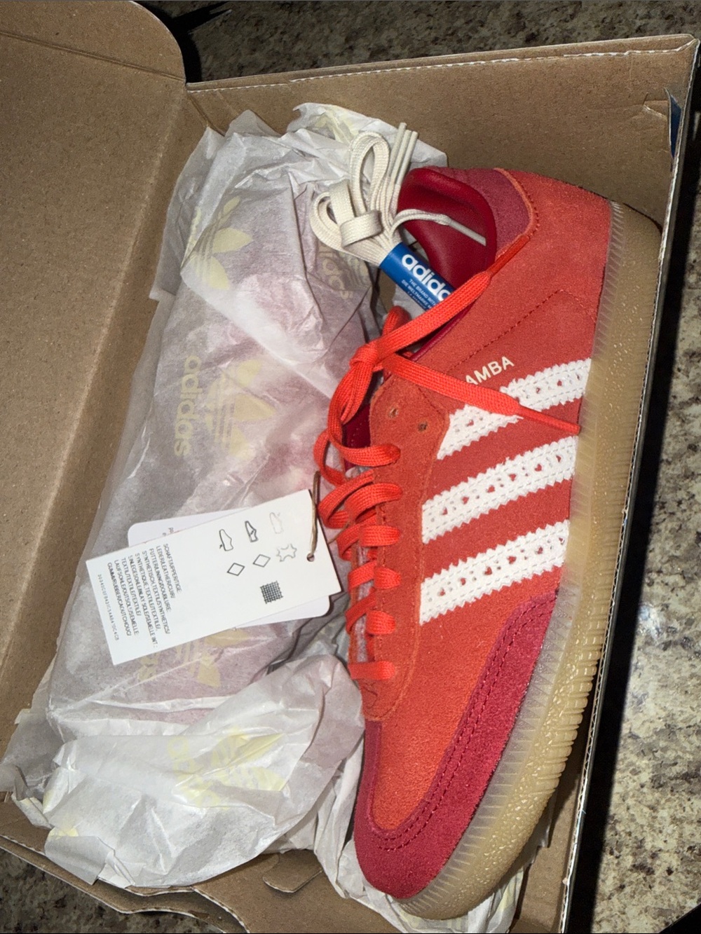 Adidas 5 1/2 big kids which is a 7W in the Samba Suede Sneakers in Scarlet Red